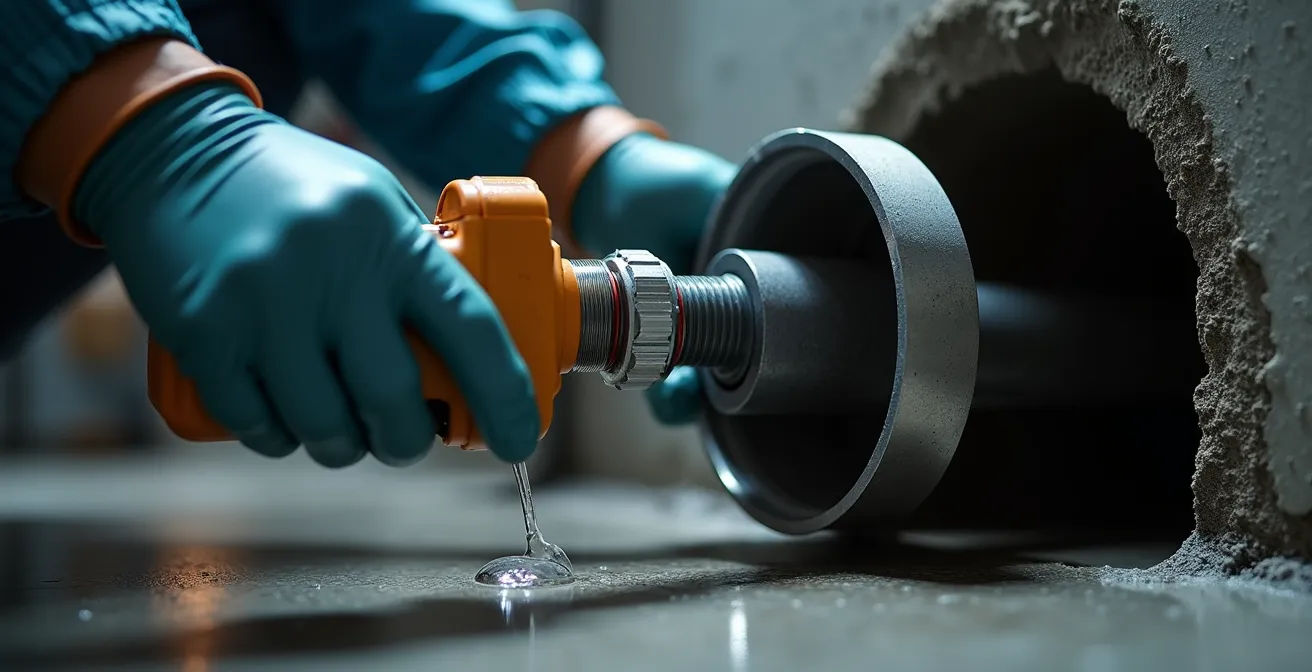 Technicien utilisant une caméra d'inspection pour examiner l'intérieur d'une canalisation