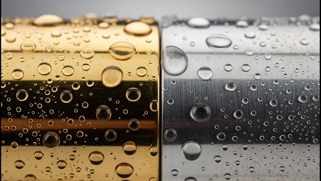 Gros plan sur deux robinets côte à côte, l'un en laiton chromé et l'autre en inox brossé