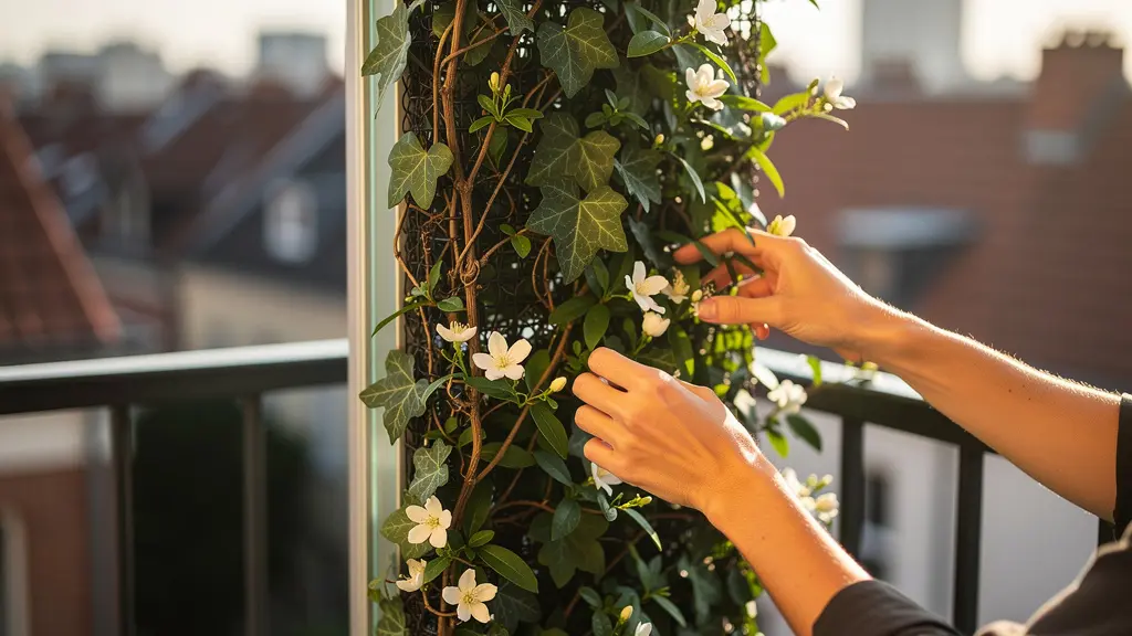 Cuve extra-plate servant de brise-vue végétalisé entre deux balcons mitoyens en milieu urbain