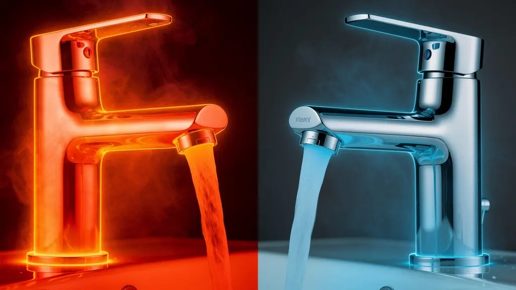 Comparaison thermographique d'un mitigeur classique et d'un mitigeur à corps froid montrant les différences de température de surface