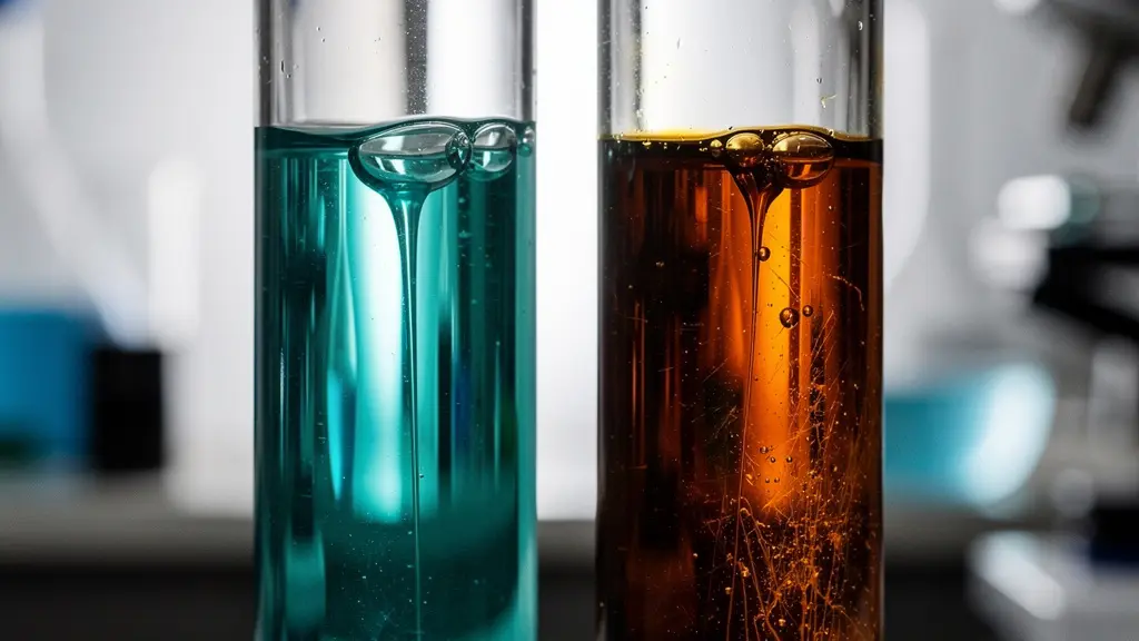 Comparaison visuelle entre glycol neuf et dégradé dans tubes de test