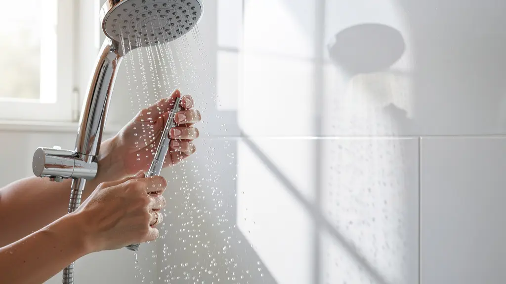 Installation d'une douchette économique avec bouton stop dans une salle de bain moderne française