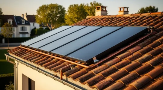 Installation de chauffe-eau solaire sur toiture d'une maison en France