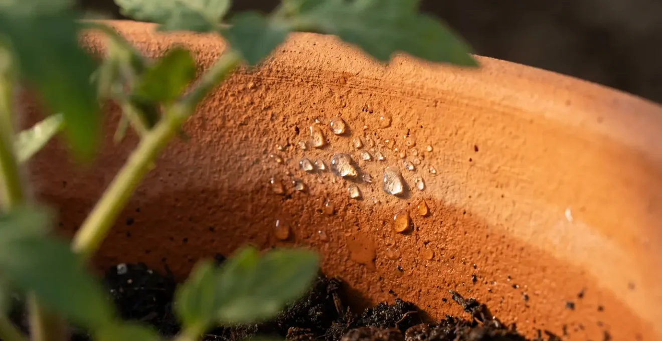 Oyas en terre cuite installés dans un potager français pour l'irrigation automatique