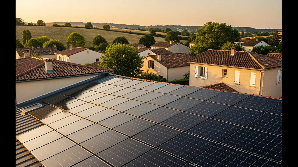 Panneaux solaires en pleine production estivale sur toiture française