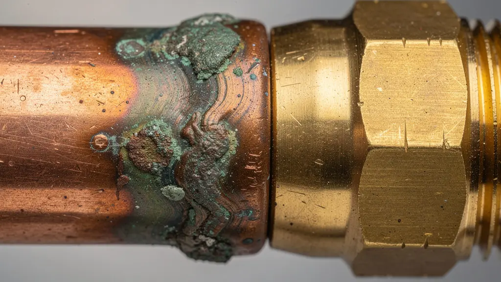 Visualisation du phénomène d'électrolyse entre différents métaux dans une installation de plomberie