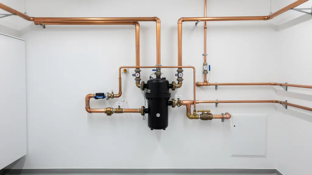 Pot à boue magnétique installé sur tuyauterie de chauffage