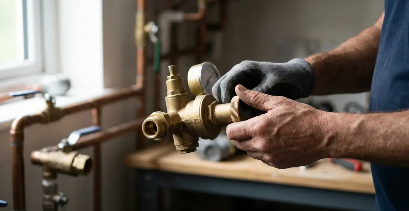 Gros plan sur un réducteur de pression installé sur une canalisation