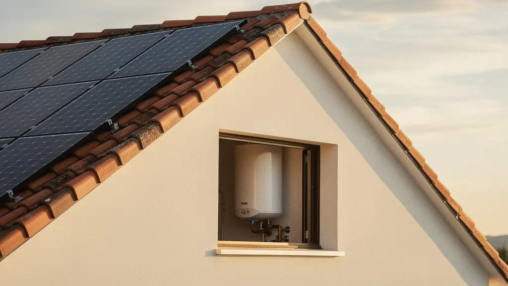 Installation d'un routeur solaire avec panneaux photovoltaïques et chauffe-eau dans une maison française