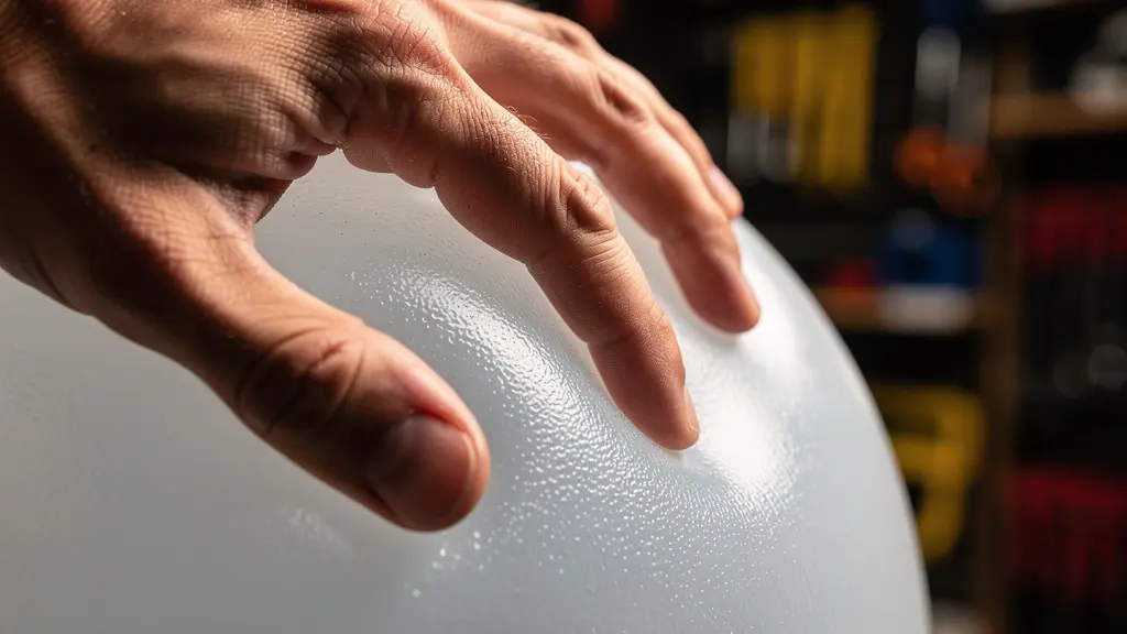 Main pressant la paroi d'une cuve en PE-HD pour tester sa flexibilité et son épaisseur